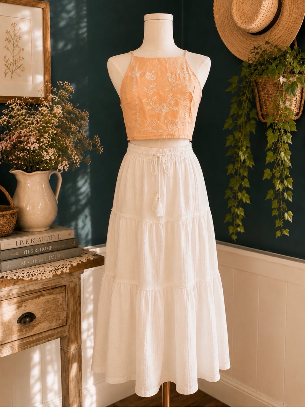 Zara Cream Embroidered Crop Top | XS | Boho Cottagecore